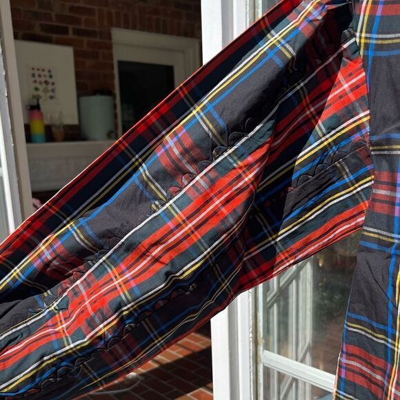 J Crew Stewart Tartan Plaid Tie Neck Scalloped Top NWT - Picture 9 of 14